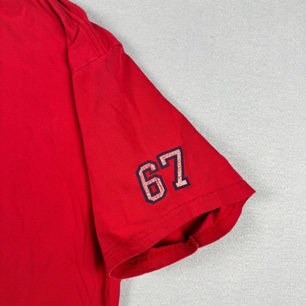 Polo Ralph Lauren Vintage Ringer T-Shirt Red Navy Blue Spellout 67 Mens Large - Picture 4 of 9